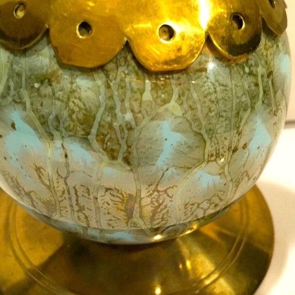 Delft Holland Brass Ewer with Blue/Green Marbled Base~RARE FIND - Picture 6 of 7